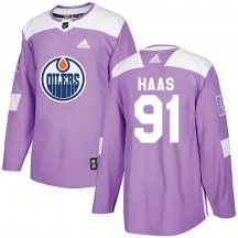 Youth Adidas Edmonton Oilers Gaetan Haas Purple Fights Cancer Practice Jersey - Authentic