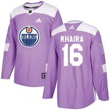 Youth Adidas Edmonton Oilers Jujhar Khaira Purple Fights Cancer Practice Jersey - Authentic