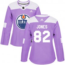 Women's Adidas Edmonton Oilers Caleb Jones Purple Fights Cancer Practice Jersey - Authentic