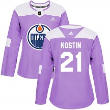 Women's Adidas Edmonton Oilers Klim Kostin Purple Fights Cancer Practice Jersey - Authentic