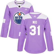 Women's Adidas Edmonton Oilers Eddie Mio Purple Fights Cancer Practice Jersey - Authentic
