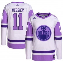 Youth Adidas Edmonton Oilers Mark Messier White/Purple Hockey Fights Cancer Primegreen Jersey - Authentic