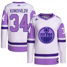 Men's Adidas Edmonton Oilers Ilya Konovalov White/Purple Hockey Fights Cancer Primegreen Jersey - Authentic