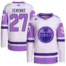 Men's Adidas Edmonton Oilers Dave Semenko White/Purple Hockey Fights Cancer Primegreen Jersey - Authentic