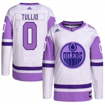Men's Adidas Edmonton Oilers Tyler Tullio White/Purple Hockey Fights Cancer Primegreen Jersey - Authentic