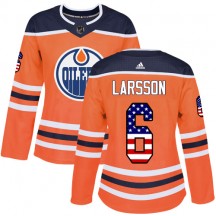Women's Adidas Edmonton Oilers Adam Larsson Orange USA Flag Fashion Jersey - Authentic