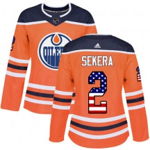 Women's Adidas Edmonton Oilers Andrej Sekera Orange USA Flag Fashion Jersey - Authentic