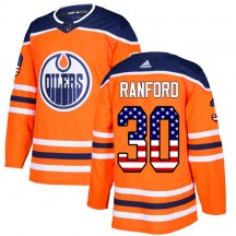 Men's Adidas Edmonton Oilers Bill Ranford Orange USA Flag Fashion Jersey - Authentic