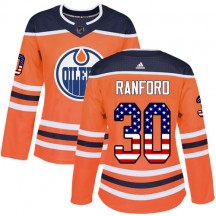 Women's Adidas Edmonton Oilers Bill Ranford Orange USA Flag Fashion Jersey - Authentic