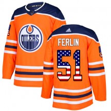 Men's Adidas Edmonton Oilers Brian Ferlin Orange USA Flag Fashion Jersey - Authentic