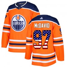 Men's Adidas Edmonton Oilers Connor McDavid Orange USA Flag Fashion Jersey - Authentic