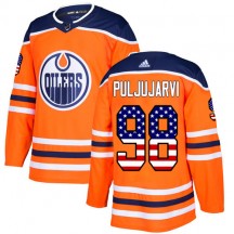 Men's Adidas Edmonton Oilers Jesse Puljujarvi Orange USA Flag Fashion Jersey - Authentic