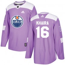 Men's Adidas Edmonton Oilers Jujhar Khaira Purple Fights Cancer Practice Jersey - Authentic