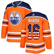 Men's Adidas Edmonton Oilers Jujhar Khaira Orange USA Flag Fashion Jersey - Authentic