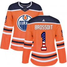 Women's Adidas Edmonton Oilers Laurent Brossoit Orange USA Flag Fashion Jersey - Authentic
