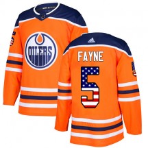 Men's Adidas Edmonton Oilers Mark Fayne Orange USA Flag Fashion Jersey - Authentic