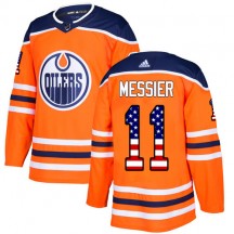 Men's Adidas Edmonton Oilers Mark Messier Orange USA Flag Fashion Jersey - Authentic