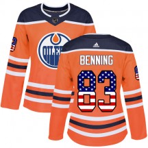 Women's Adidas Edmonton Oilers Matt Benning Orange USA Flag Fashion Jersey - Authentic