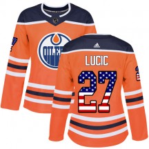 Women's Adidas Edmonton Oilers Milan Lucic Orange USA Flag Fashion Jersey - Authentic