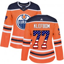 Women's Adidas Edmonton Oilers Oscar Klefbom Orange USA Flag Fashion Jersey - Authentic