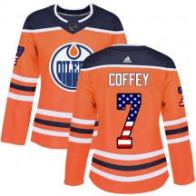 Women's Adidas Edmonton Oilers Paul Coffey Orange USA Flag Fashion Jersey - Authentic