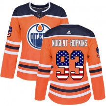 Women's Adidas Edmonton Oilers Ryan Nugent-Hopkins Orange USA Flag Fashion Jersey - Authentic