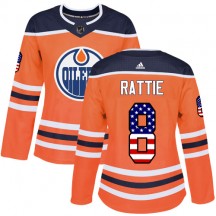 Women's Adidas Edmonton Oilers Ty Rattie Orange USA Flag Fashion Jersey - Authentic