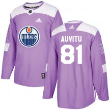 Youth Adidas Edmonton Oilers Yohann Auvitu Purple Fights Cancer Practice Jersey - Authentic