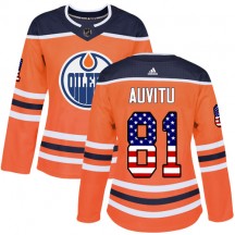 Women's Adidas Edmonton Oilers Yohann Auvitu Orange USA Flag Fashion Jersey - Authentic