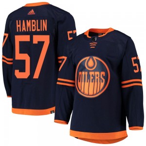 Men's Adidas Edmonton Oilers James Hamblin Navy Alternate Primegreen Pro Jersey - Authentic