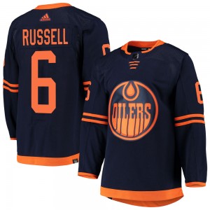Men's Adidas Edmonton Oilers Kris Russell Navy Alternate Primegreen Pro Jersey - Authentic
