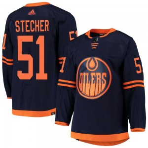 Men's Adidas Edmonton Oilers Troy Stecher Navy Alternate Primegreen Pro Jersey - Authentic