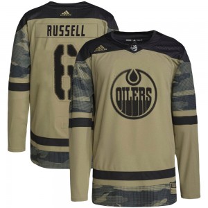 Youth Adidas Edmonton Oilers Kris Russell Camo Military Appreciation Practice Jersey - Authentic
