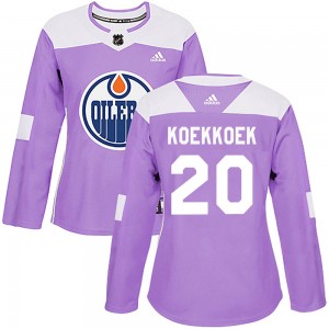 Women's Adidas Edmonton Oilers Slater Koekkoek Purple Fights Cancer Practice Jersey - Authentic