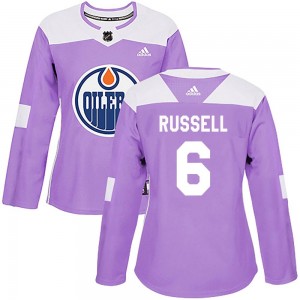 Women's Adidas Edmonton Oilers Kris Russell Purple Fights Cancer Practice Jersey - Authentic