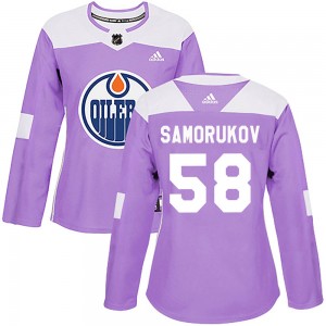 Women's Adidas Edmonton Oilers Dmitri Samorukov Purple Fights Cancer Practice Jersey - Authentic