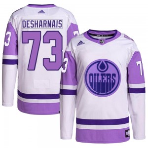 Youth Adidas Edmonton Oilers Vincent Desharnais White/Purple Hockey Fights Cancer Primegreen Jersey - Authentic