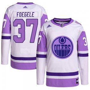 Youth Adidas Edmonton Oilers Warren Foegele White/Purple Hockey Fights Cancer Primegreen Jersey - Authentic