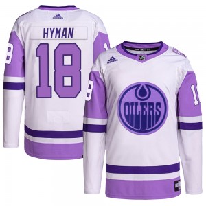 Youth Adidas Edmonton Oilers Zach Hyman White/Purple Hockey Fights Cancer Primegreen Jersey - Authentic