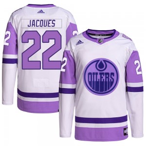 Youth Adidas Edmonton Oilers Jean-Francois Jacques White/Purple Hockey Fights Cancer Primegreen Jersey - Authentic