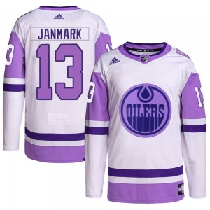 Youth Adidas Edmonton Oilers Mattias Janmark White/Purple Hockey Fights Cancer Primegreen Jersey - Authentic