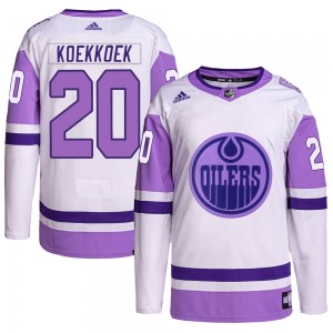 Youth Adidas Edmonton Oilers Slater Koekkoek White/Purple Hockey Fights Cancer Primegreen Jersey - Authentic