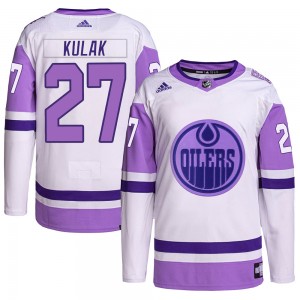 Youth Adidas Edmonton Oilers Brett Kulak White/Purple Hockey Fights Cancer Primegreen Jersey - Authentic