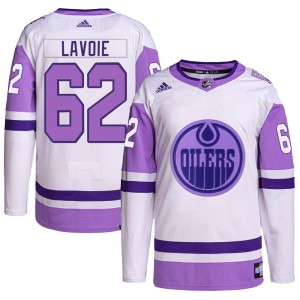 Youth Adidas Edmonton Oilers Raphael Lavoie White/Purple Hockey Fights Cancer Primegreen Jersey - Authentic