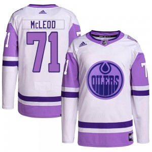 Youth Adidas Edmonton Oilers Ryan McLeod White/Purple Hockey Fights Cancer Primegreen Jersey - Authentic