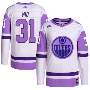 Youth Adidas Edmonton Oilers Eddie Mio White/Purple Hockey Fights Cancer Primegreen Jersey - Authentic