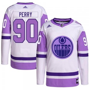 Youth Adidas Edmonton Oilers Corey Perry White/Purple Hockey Fights Cancer Primegreen Jersey - Authentic