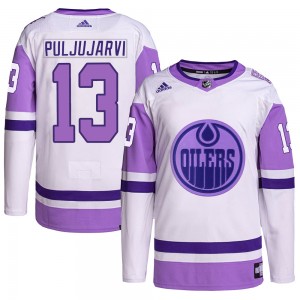 Youth Adidas Edmonton Oilers Jesse Puljujarvi White/Purple Hockey Fights Cancer Primegreen Jersey - Authentic