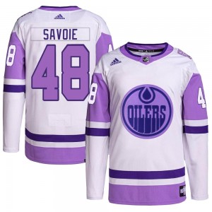 Youth Adidas Edmonton Oilers Carter Savoie White/Purple Hockey Fights Cancer Primegreen Jersey - Authentic