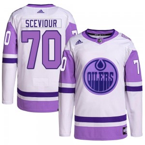 Youth Adidas Edmonton Oilers Colton Sceviour White/Purple Hockey Fights Cancer Primegreen Jersey - Authentic